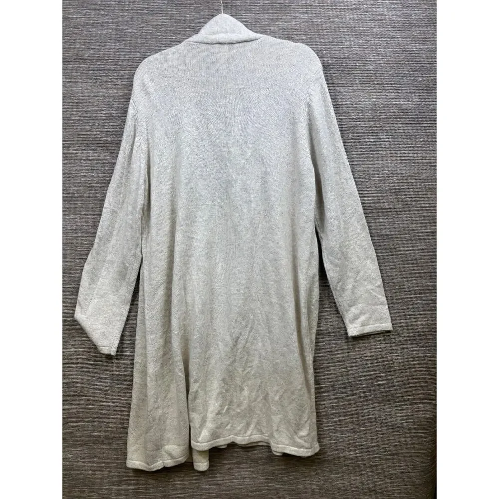 Chico's Knit Open Front Sweater Coat Womens Size 4 US XXL Ivory Embroidered NEW
